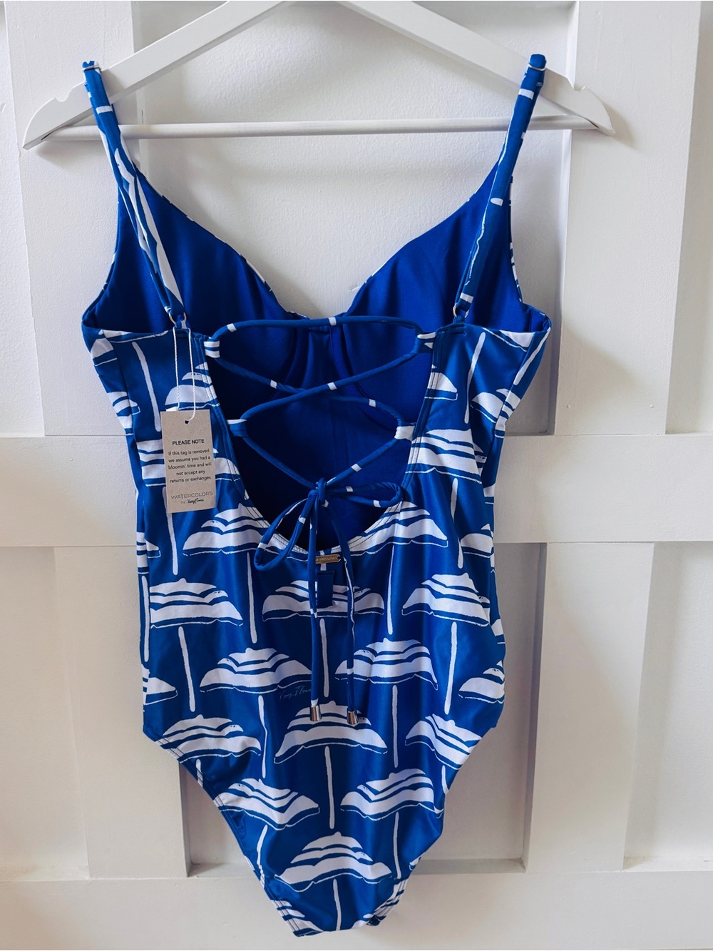 Watercolors Kenny Flowers Blue White The Fontelina OnePiece underwire Swimsuit L - Picture 3 of 14